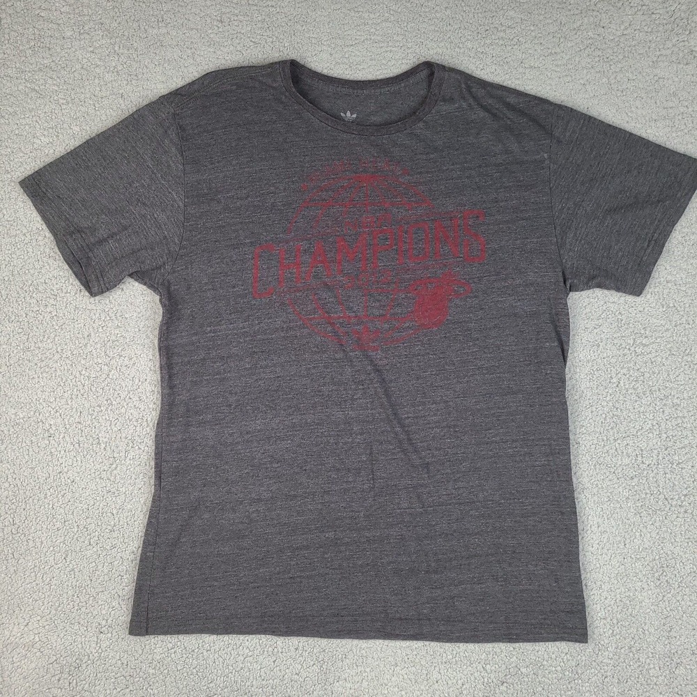 Miami Heat Shirt Mens XL Gray 2012 NBA Champions Basketball Adidas Thin Material
